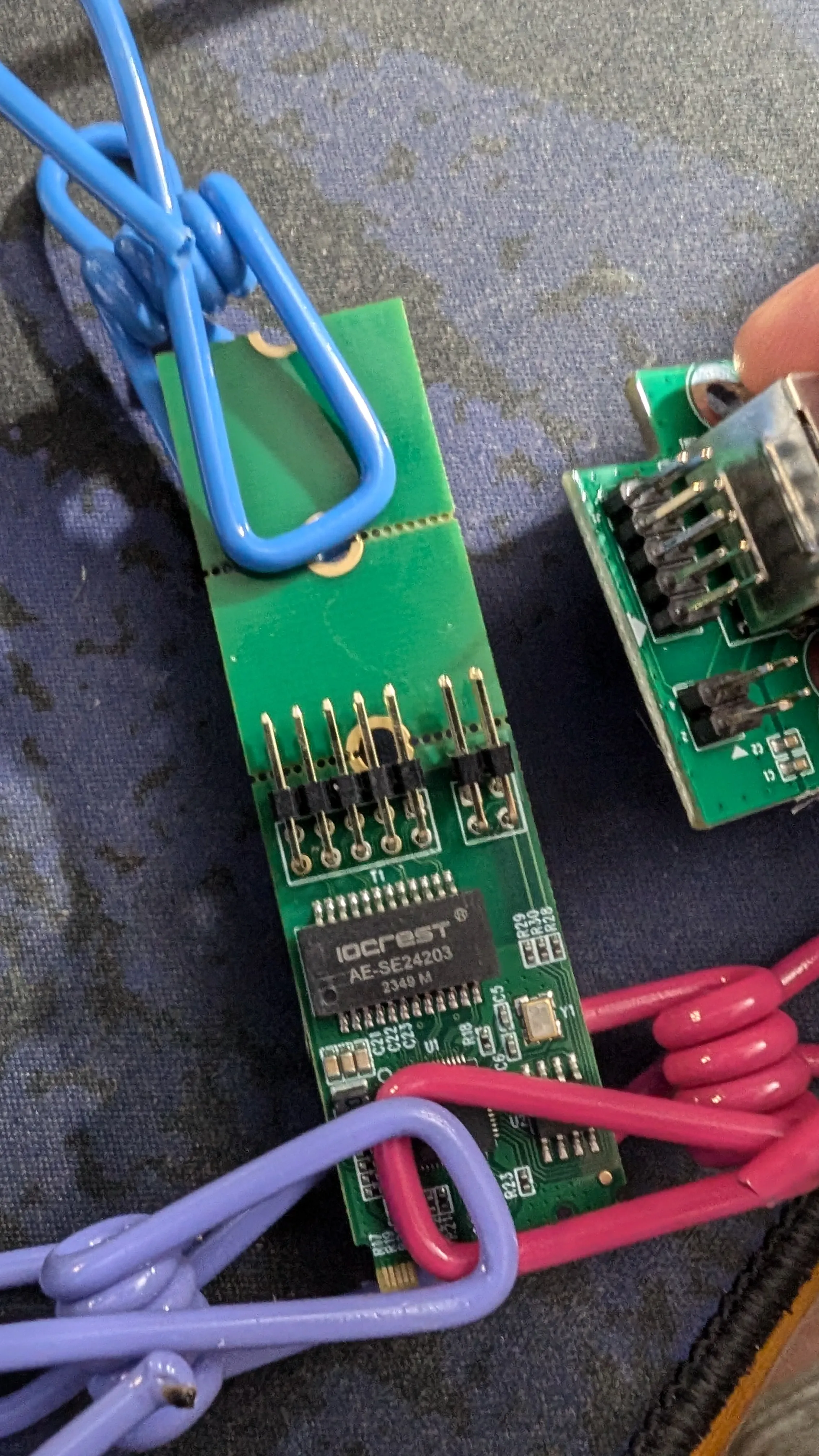 Example of new right angle pins and old straight pins