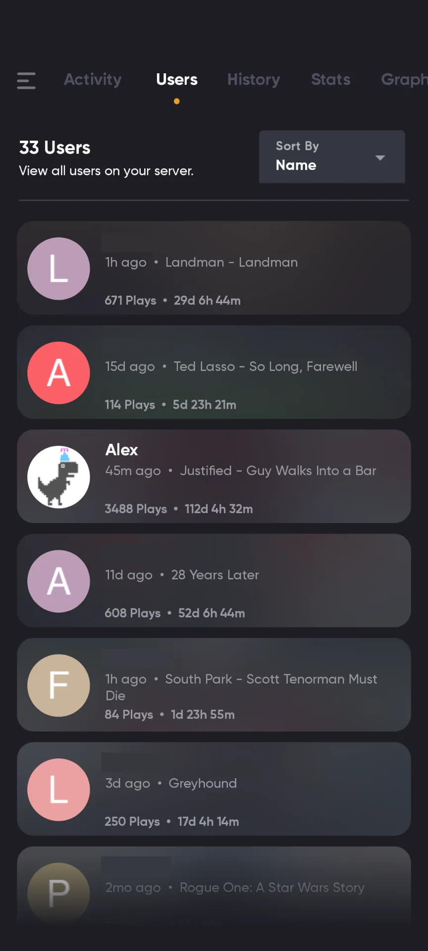 Tautulli Users tab