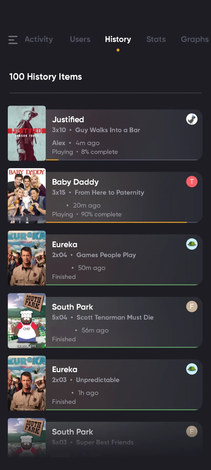 Tautulli History tab