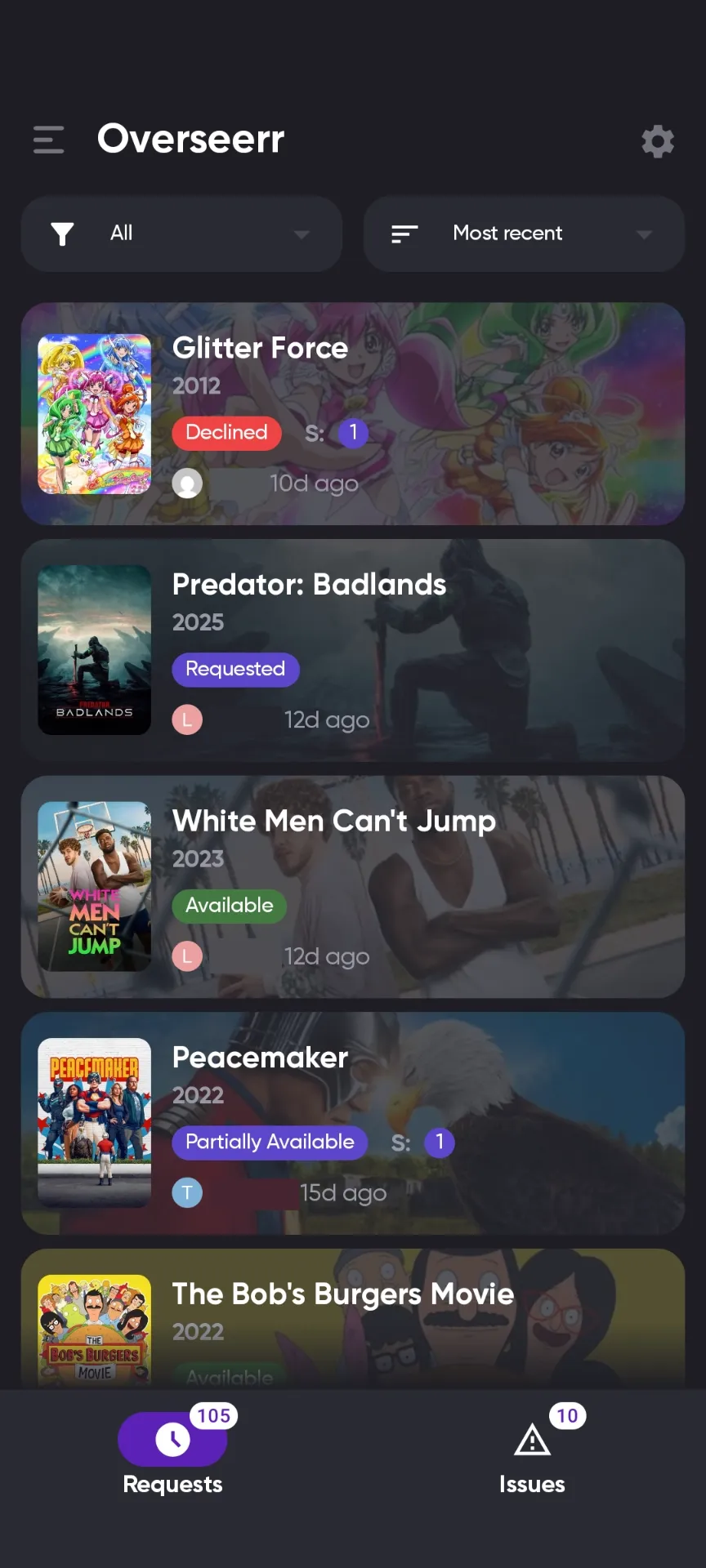 Overseerr Requests tab