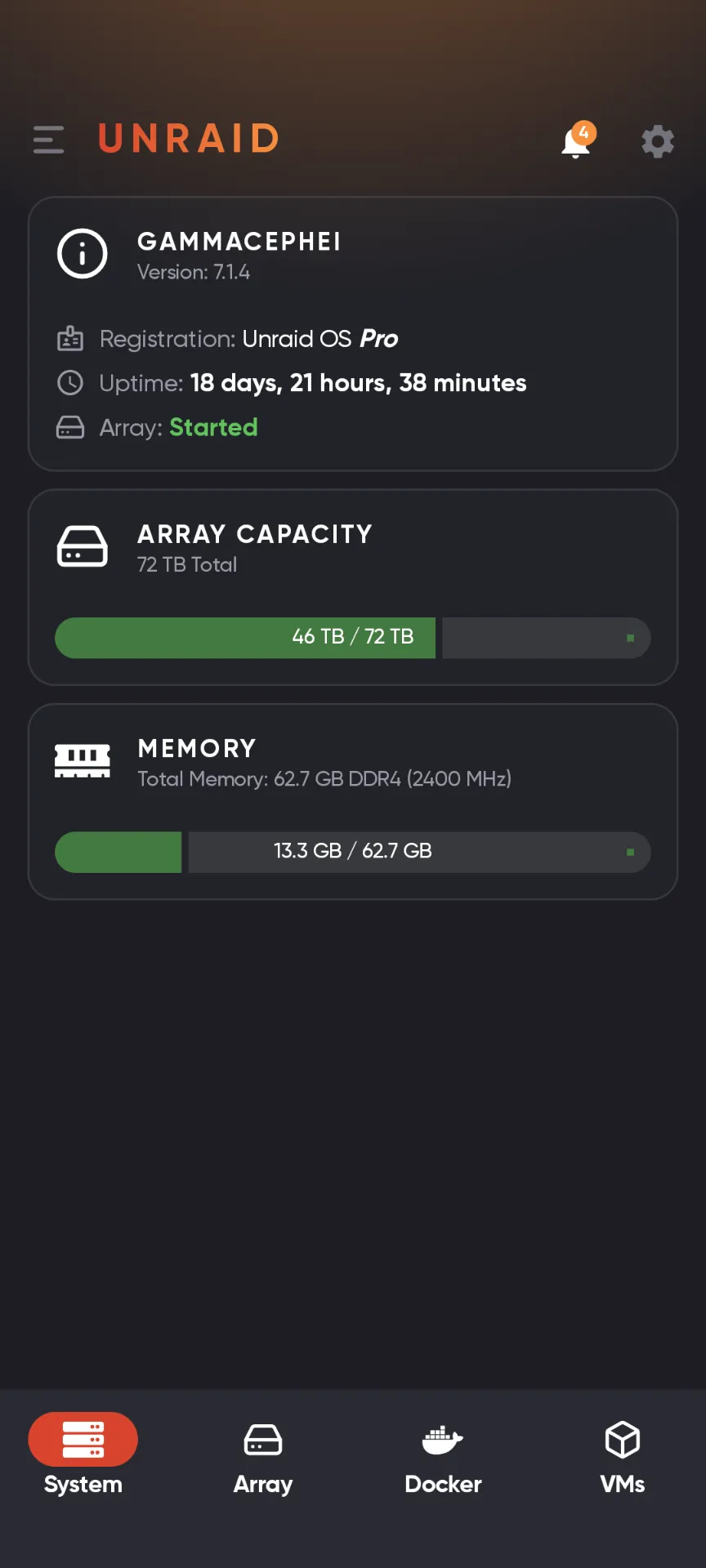 unRaid System tab