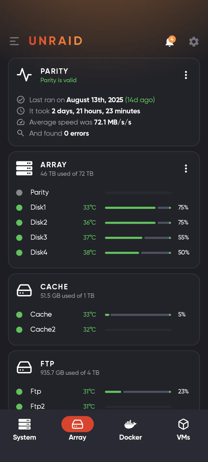 unRaid System tab