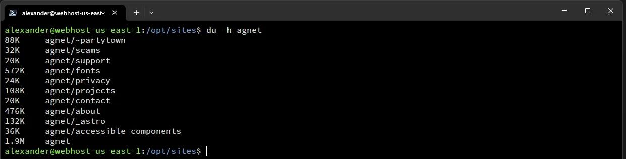 Size of the new website dir