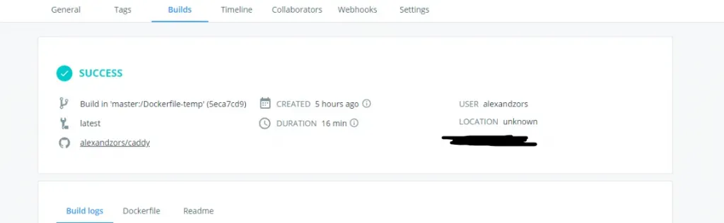 Screenshot of Docker Hub automatic image building
