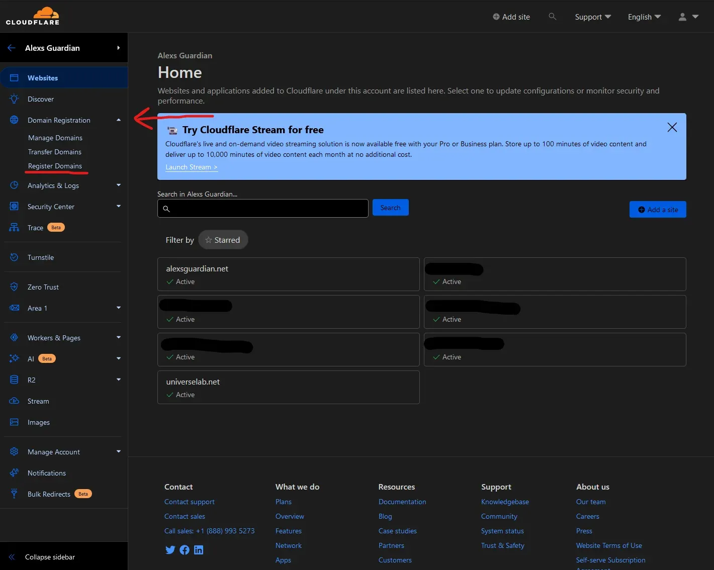 Cloudflare Domain Registering Menu