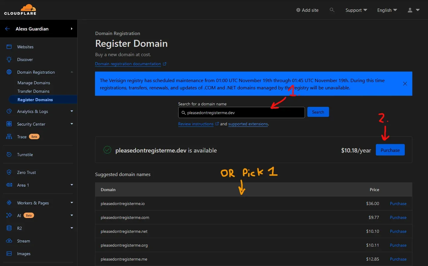 Cloudflare Domain Registering
