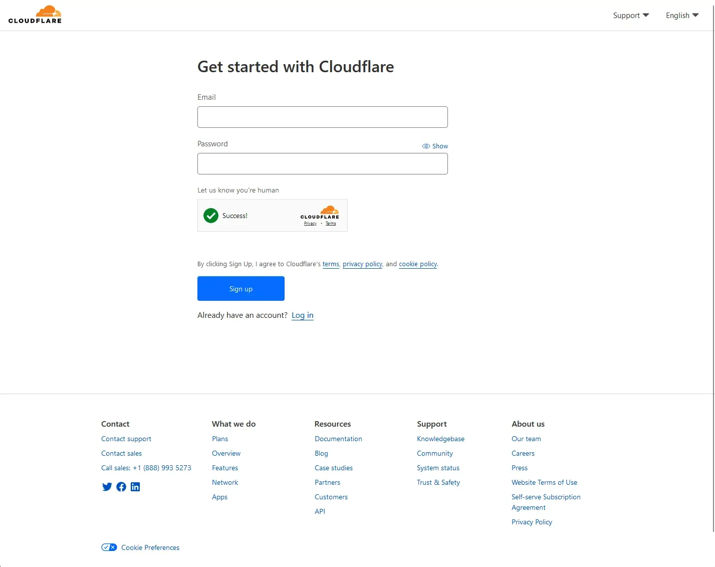 Cloudflare Sign up Page