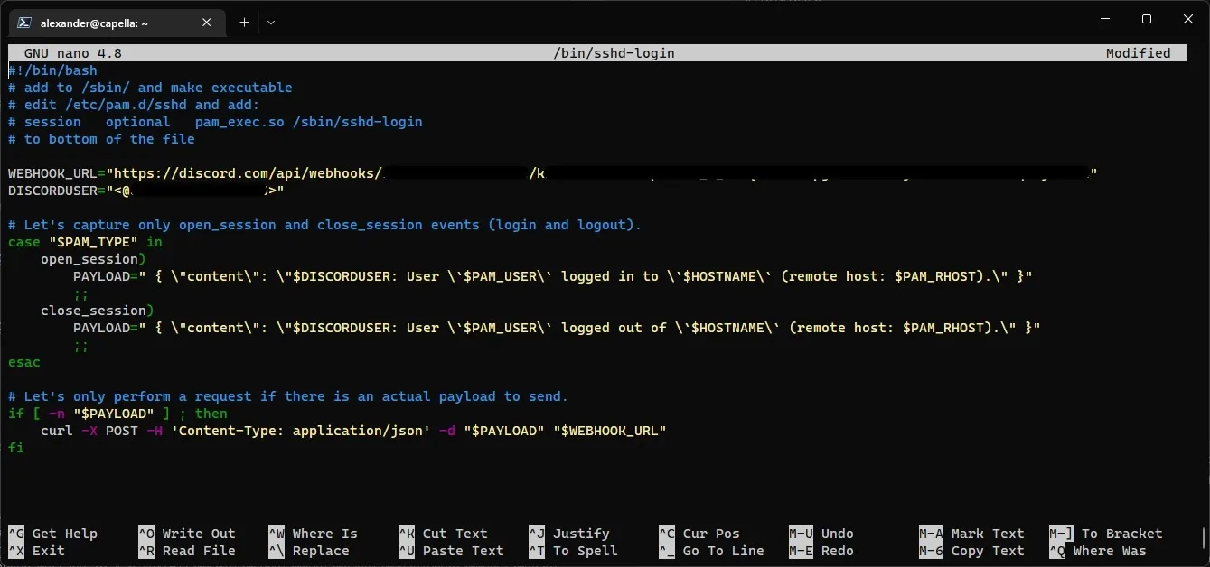 Example of a completed script setup
