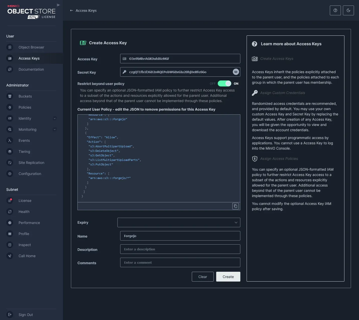 Create Access Key
