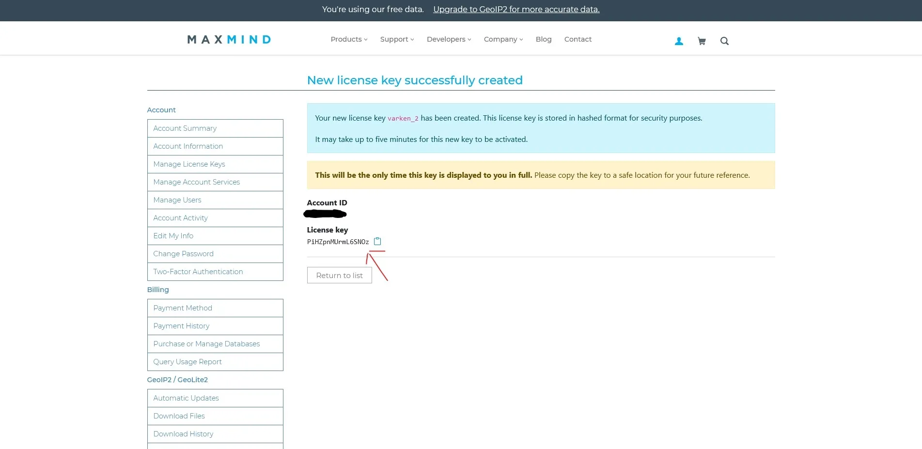 Maxmind New Key