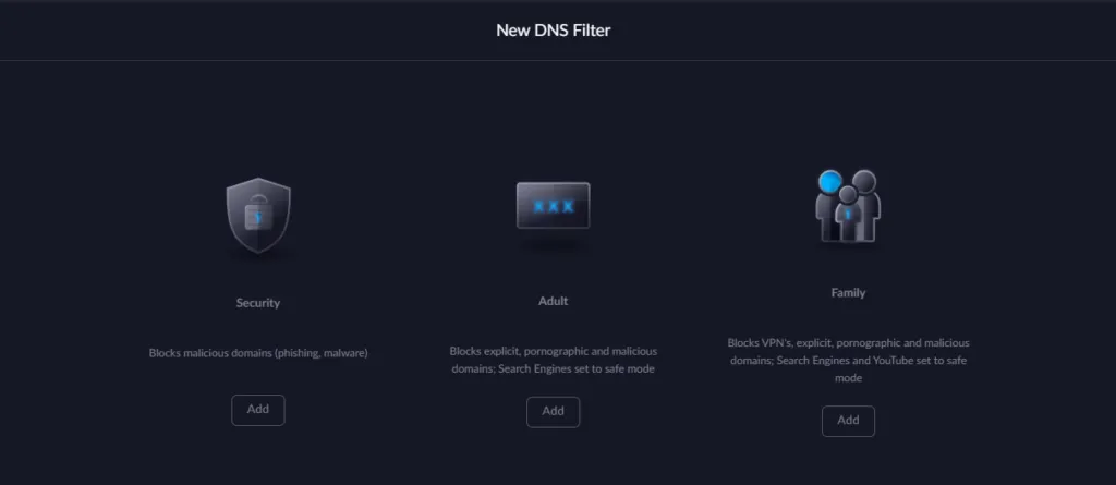 Image showing the configuration page for DNS filtering