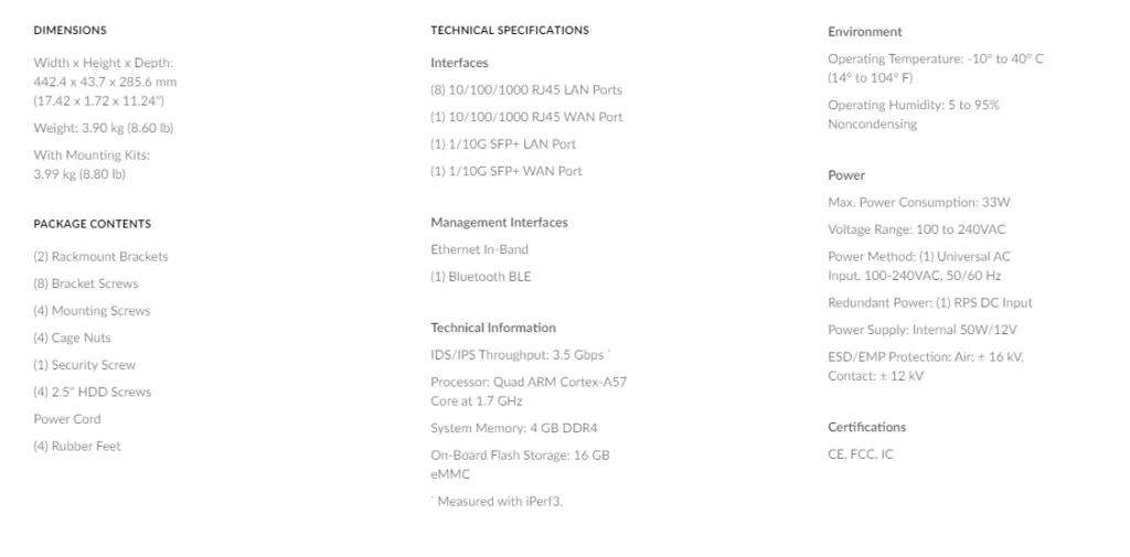 UDMP Specs from Unifi's store from 4/30/2020