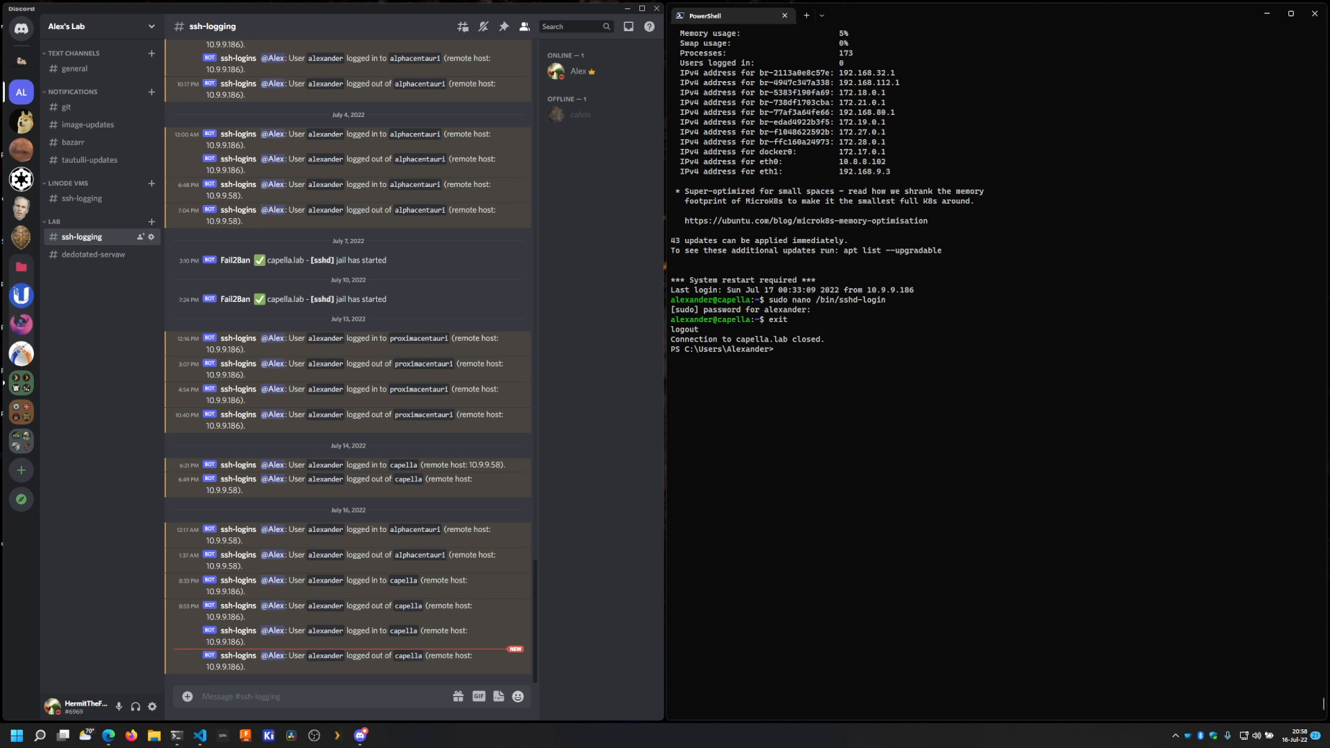 SSH webhook log example